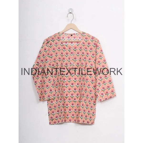 Indian Cotton Pajama Set Floral Print Home Wear Dress Morning Yoga Cotton PJ Set