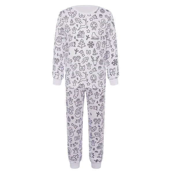 Kids Pajama Sets Hand-Painted Long Sleeve Top Elastic Waist Pants Home Sleepwear