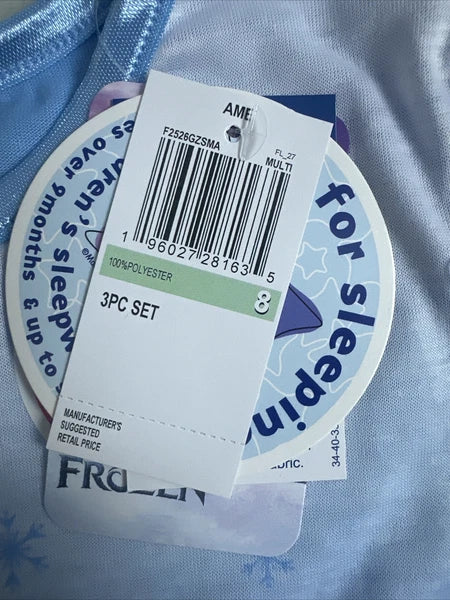 Girl’s DISNEY'S FROZEN 3 Piece Pajama Set Size 8 NWT  9 Months Up To Size 14