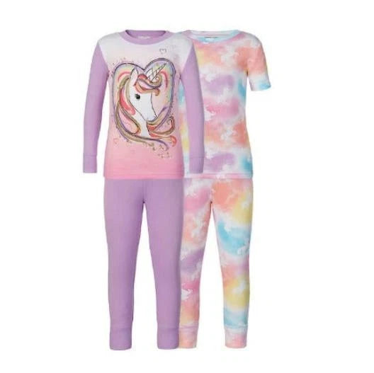 New Kirkland Signature Kids 4-Pcs Organic Cotton Pajama Set, Unicorn, Sleepwear