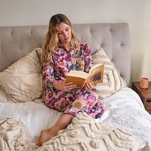 Indian Cotton Baby Pink Floral PJ Sets Women's Clothing Sleepwear Night Suit US