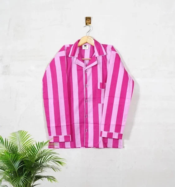 Indian Cotton Striped Print PJ Set Bridesmaid Pajama Set Women Nightwear Suit