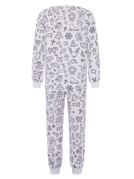 Kids Pajama Sets Hand-Painted Long Sleeve Top Elastic Waist Pants Home Sleepwear