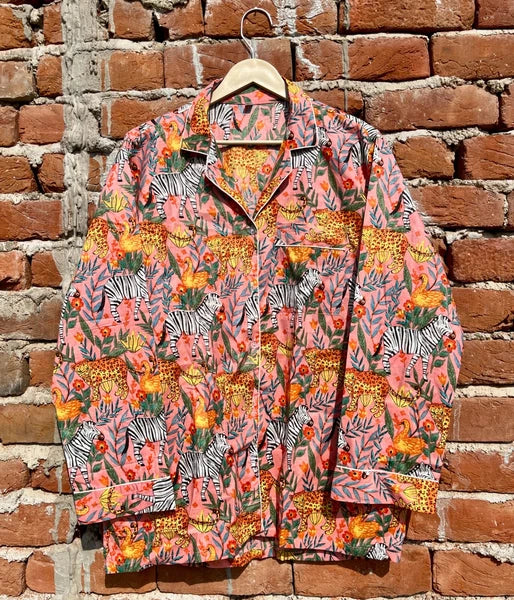 Indian Cotton Peach Animal PJ Set Bridesmaid Pajama Set Women Nightwear Suit US