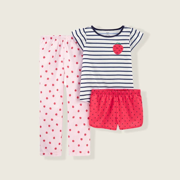 Carter's GIRLS 3 PC Strawberry PAJAMA SET Loose Fit PJs SIZE 3T, 4, 5 NEW