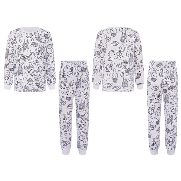 Kids Pajama Sets Hand-Painted Long Sleeve Top Elastic Waist Pants Home Sleepwear