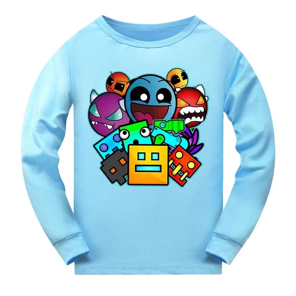 Geometry Dash 5-13 Year Old Boys' Pajama Set Girls' Round Neck Long Sleeve Set