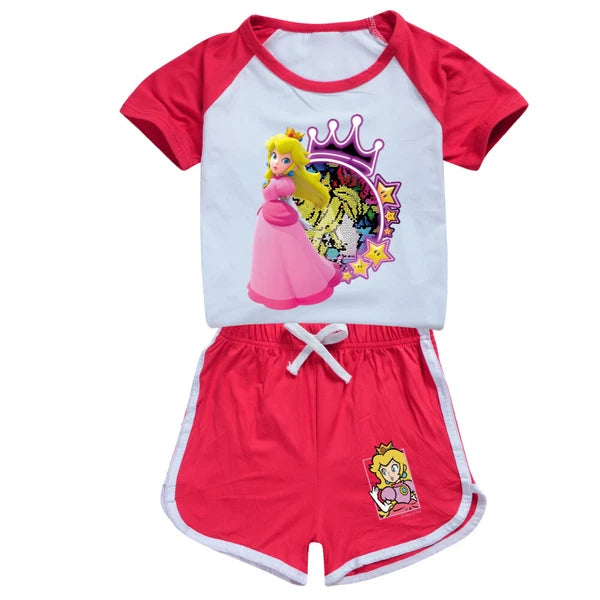 Princess Peach Kids Shorts T-shirt Set Loungewear Tracksuit Gift pajamas T-shirt