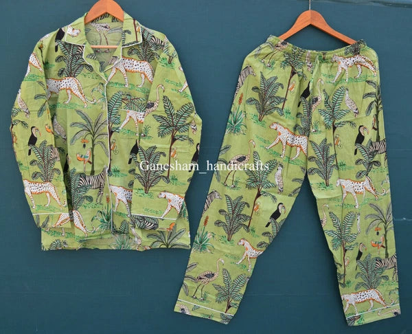 1PC Indian Cotton Floral Hand Block Print PJ Set Women's Sleepwear Night Suit