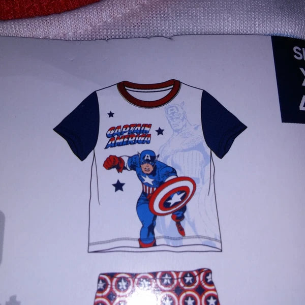 Marvel Pajama Set Kids Captain America Blue White Red Shorts Short Sleeve Sleepw