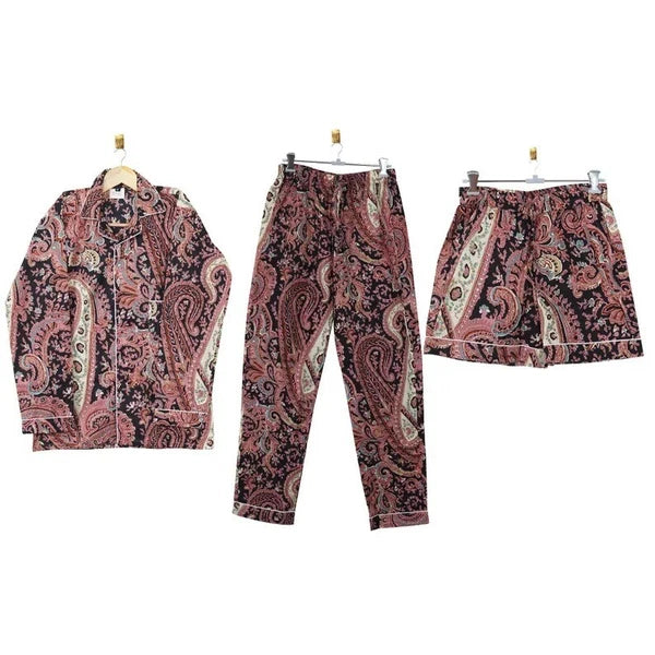 Indian Cotton Multi Paisley PJ Set Bridesmaid Pajama Set Women Nightwear Suit US