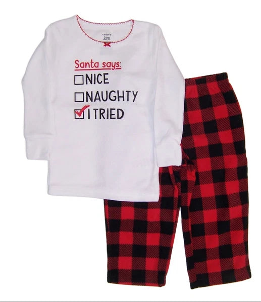 Carters Baby Girls Size 24 Months Christmas 2 Pc Pajama Set NWT Nice or Naughty