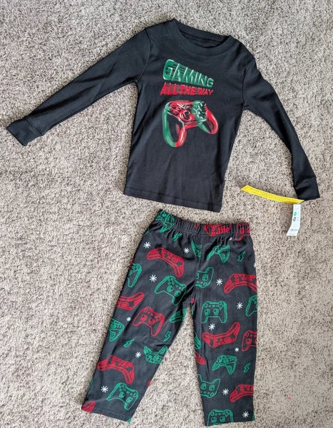 NWT Christmas 2 Pc. Pajamas Set Shirt Pants Carter's Size 4 Fleece Gaming All...
