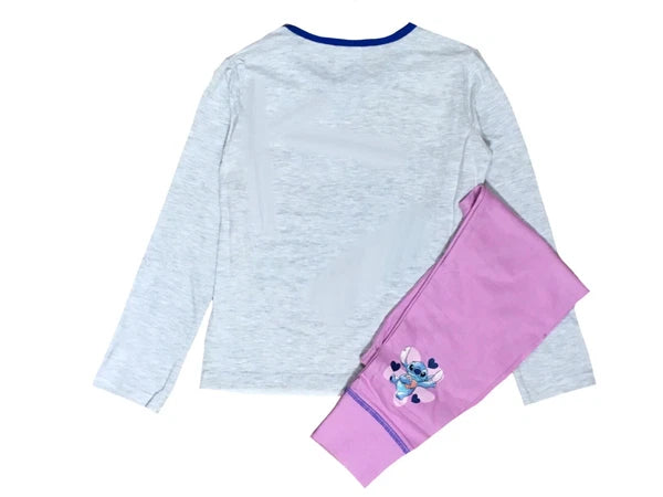 Girls Lilo & Stitch Pyjamas PJs 4-13 Years Purple Grey Pink Long Sleeved Trouser