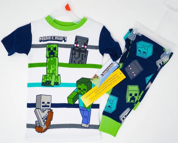 Minecraft Boy's Pajamas Size 4 NWT SNUG FIT Cotton Green  Blue