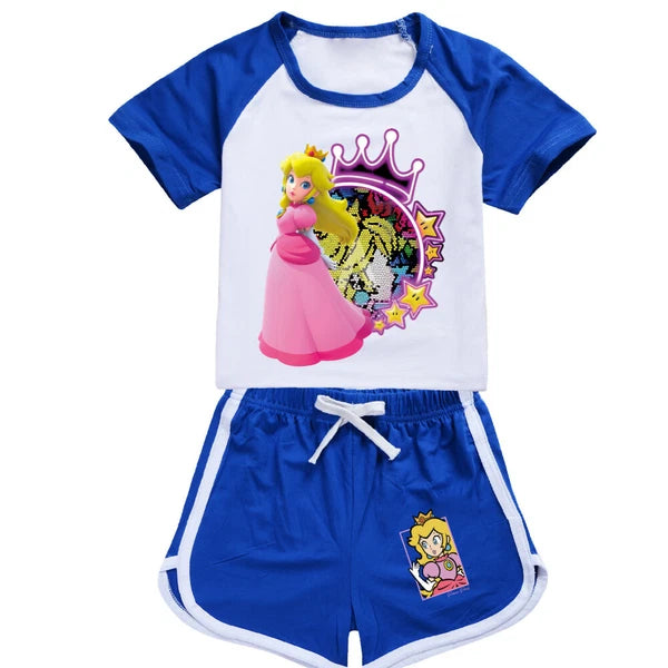 Princess Peach Kids Shorts T-shirt Set Loungewear Tracksuit Gift pajamas T-shirt
