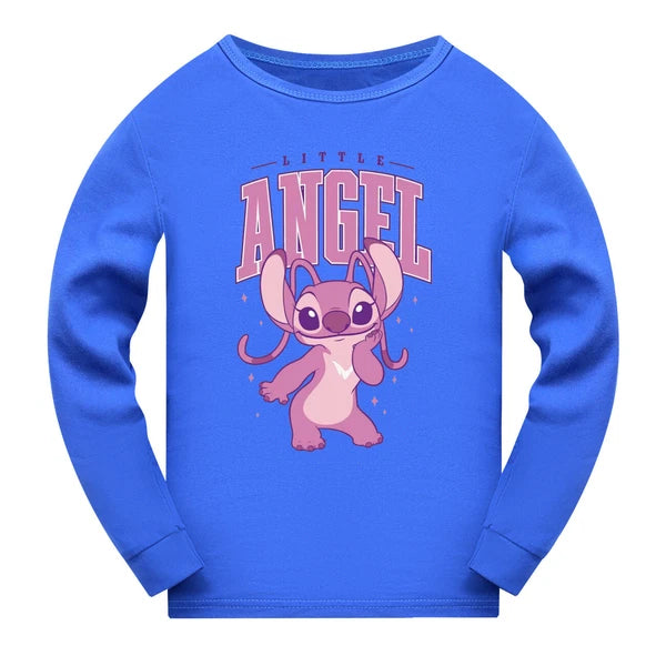 Children's boys and girls Lilo embroidered angel top pants set pajamas Pjs