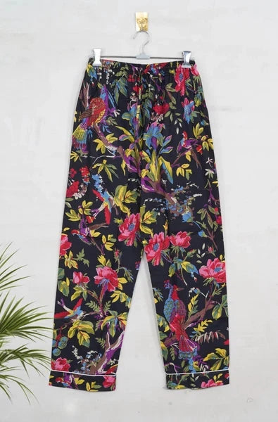 Indian Cotton Black Birds PJ Set Bridesmaid Pajama Set Women Nightwear Suits US