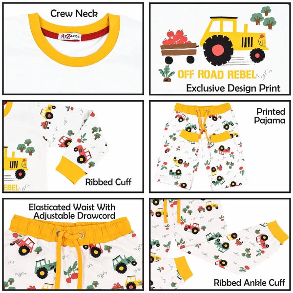 Kids Boys Girls Pyjamas Are Tractor Contrast Top Bottom Sleepwear Set 2-13 Years