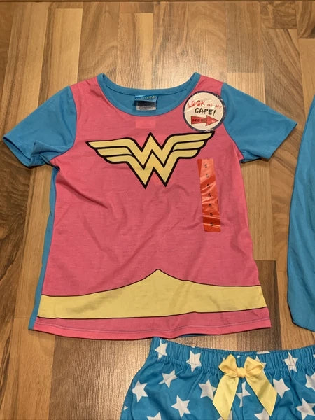 Wonder Woman (Sz 5) Kids Girls Character 3pc (Shirt, Pant, Cape) PJ Pajama Set