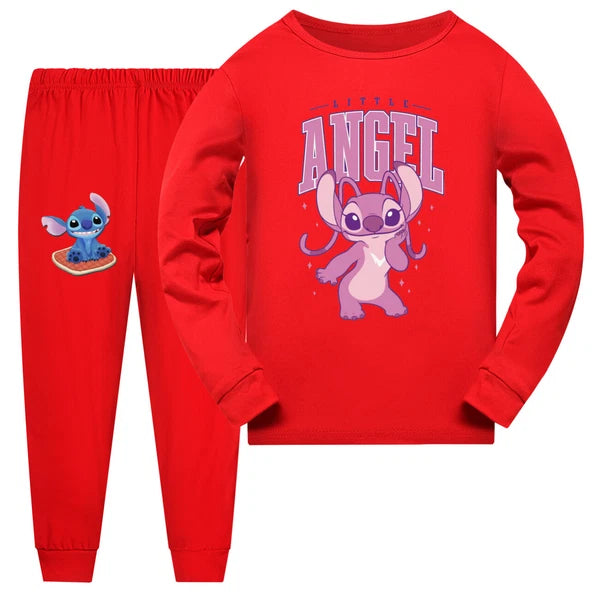Children's boys and girls Lilo embroidered angel top pants set pajamas Pjs