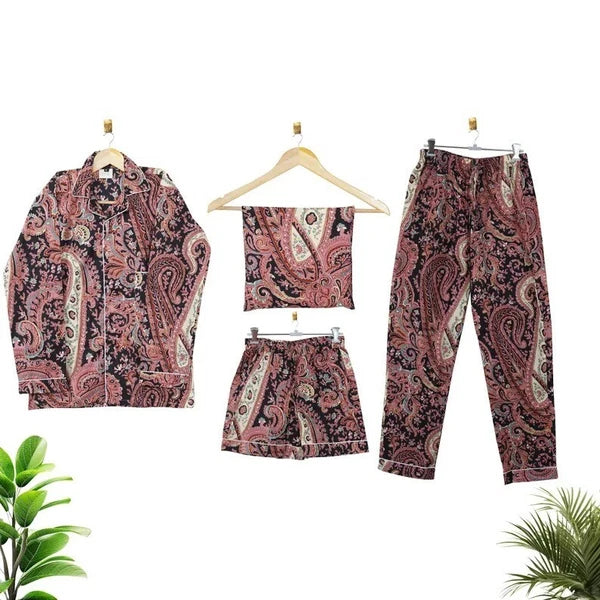 Indian Cotton Multi Paisley PJ Set Bridesmaid Pajama Set Women Nightwear Suit US