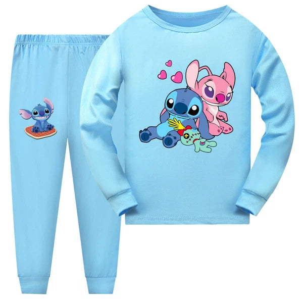 Girl Lilo Embroidered Long Sleeve T-shirt Pajama Set Casual Top Pants Set