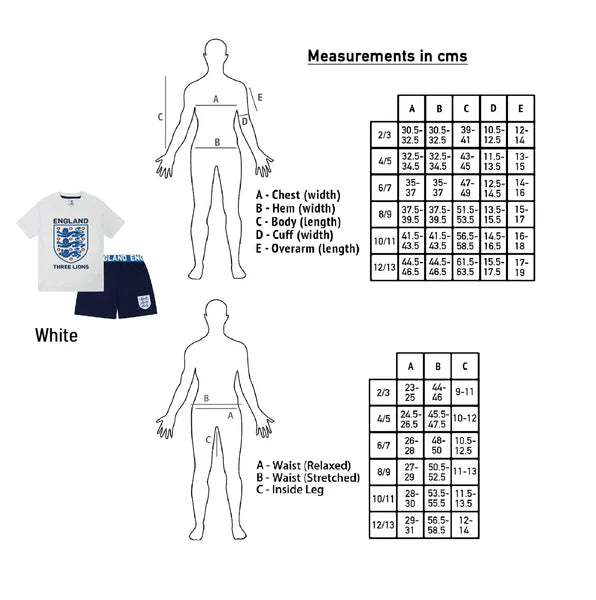 England Boys Pyjamas Short Three Lions Kids OFFICIAL Football Gift