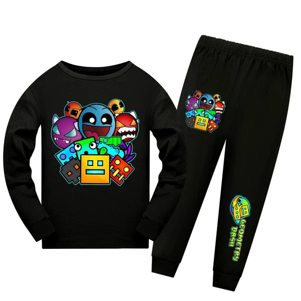 Geometry Dash 5-13 Year Old Boys' Pajama Set Girls' Round Neck Long Sleeve Set