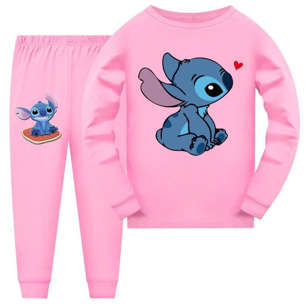 Girl Lilo Embroidered Long Sleeve T-shirt Pajama Set Casual Top Pants Set