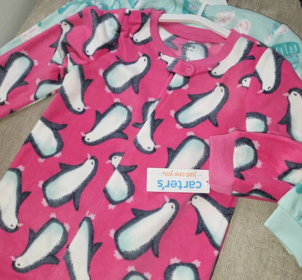 Carter's Baby Girls 2-piece Pink Blue Penguin Fleece Pajama Sleeper Set 5T NWT