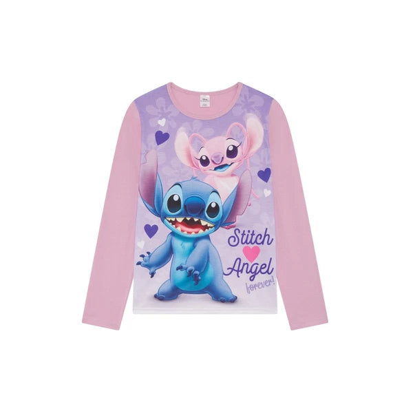 Girls Lilo & Stitch Pyjamas PJs 4-13 Years Purple Grey Pink Long Sleeved Trouser