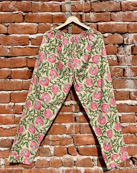 Indian Cotton Beige Floral PJ Set Bridesmaid Pajama Set Women Nightwear Suit US