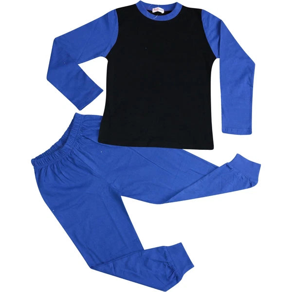 Kids Boys Girls Pjs Contrast Royal Blue Color Plain Stylish Pyjamas Set 2-13 Yr