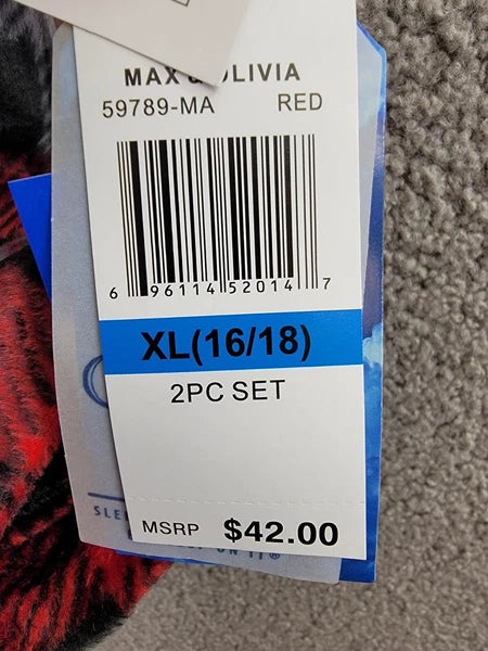 Max & Olivia Flannel Pajama Set Big Boys XL (16-18) Red Multi Plaid Button Front