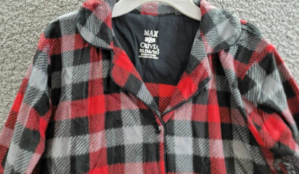 Max & Olivia Flannel Pajama Set Big Boys XL (16-18) Red Multi Plaid Button Front