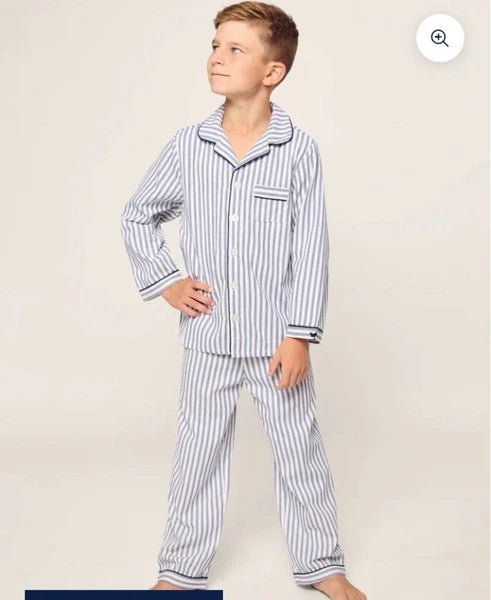 Petite Plume Kid's Twill Pajama Set in Navy French Ticking NWT MSRP $58 Sz 12