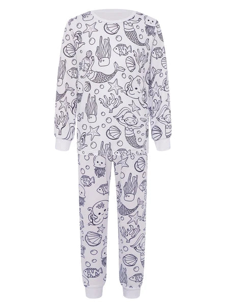 Kids Pajama Sets Hand-Painted Long Sleeve Top Elastic Waist Pants Home Sleepwear