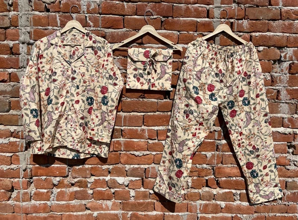 Indian Cotton Floral Print PJ Set Bridesmaid Pajama Set Women Nightwear Suit US