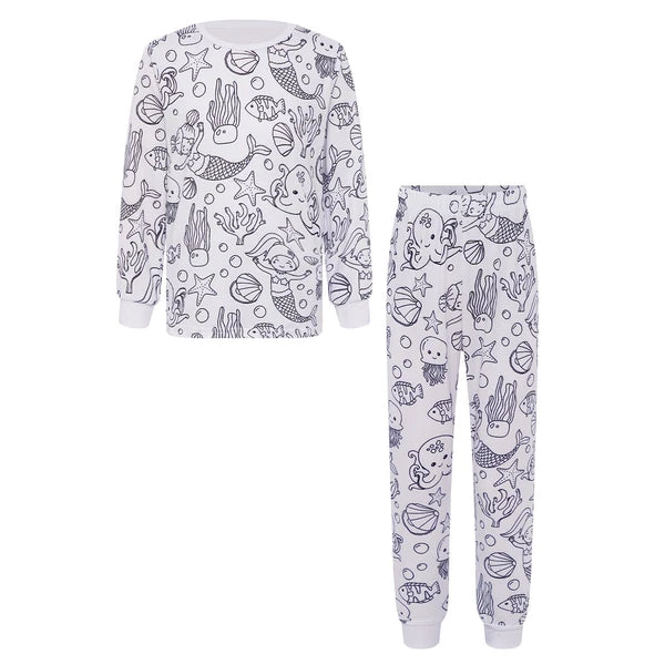 Kids Pajama Sets Hand-Painted Long Sleeve Top Elastic Waist Pants Home Sleepwear