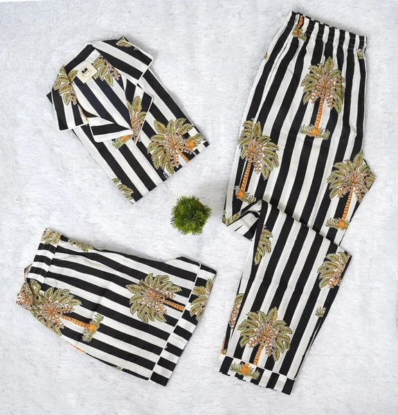 Indian Cotton Black Striped PJ Set Bridesmaid Pajama Set Women Nightwear Suit US