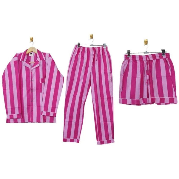 Indian Cotton Striped Print PJ Set Bridesmaid Pajama Set Women Nightwear Suit