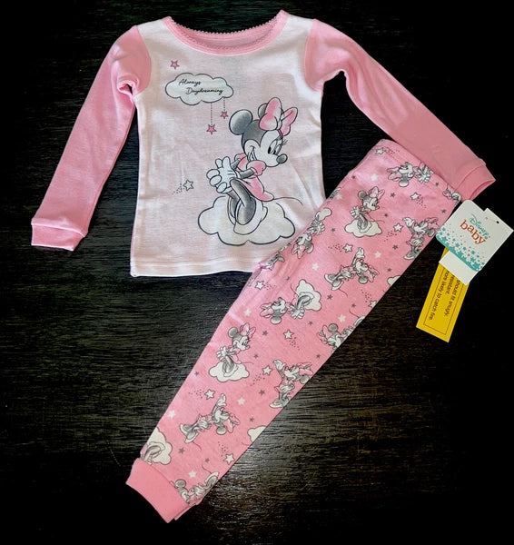 Disney Infant Girls Pink Minnie Mouse Always Dreaming Long Sleeve Pajama Set 24M