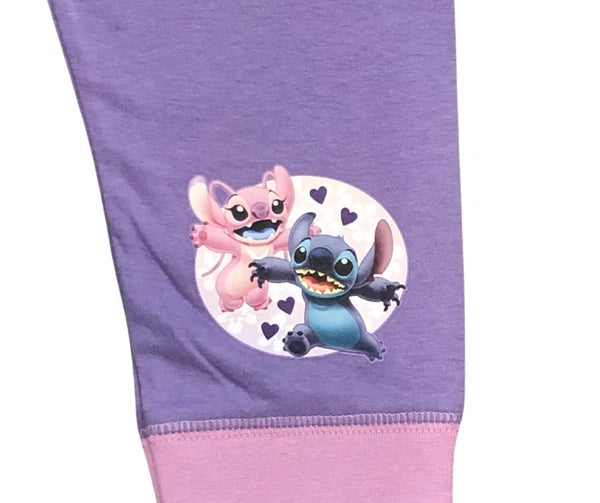 Girls Lilo & Stitch Pyjamas PJs 4-13 Years Purple Grey Pink Long Sleeved Trouser