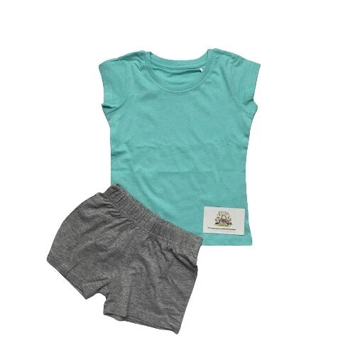 Girls Pyjama Pjs Set Plain Shorts Top T-Shirt Nightwear Summer Loungewear Kids