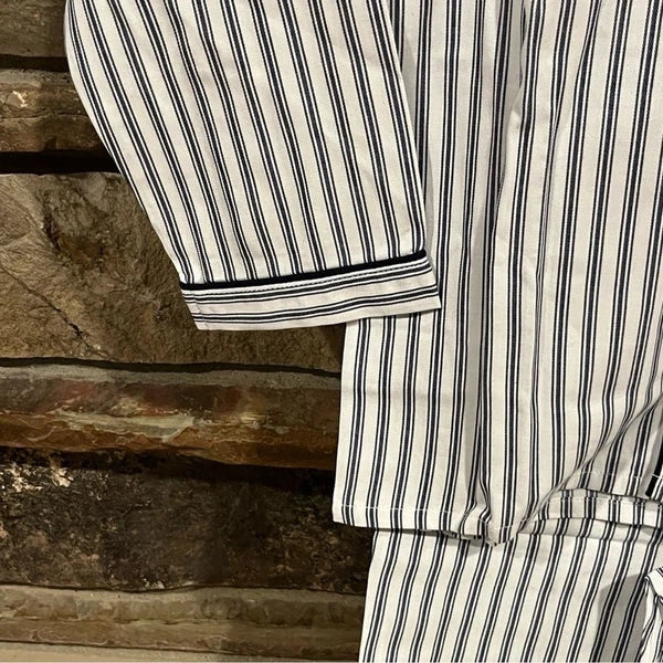 Petite Plume Navy French Ticking Cozy Cotton Blend Striped Kids Pajama Set