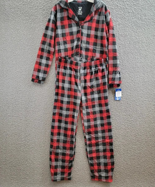 Max & Olivia Flannel Pajama Set Big Boys XL (16-18) Red Multi Plaid Button Front