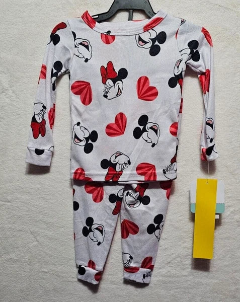 Disney~ NEW♈Kids 2 pc Pajama Set size 12 mos~white/red MINNIE MOUSE Hearts