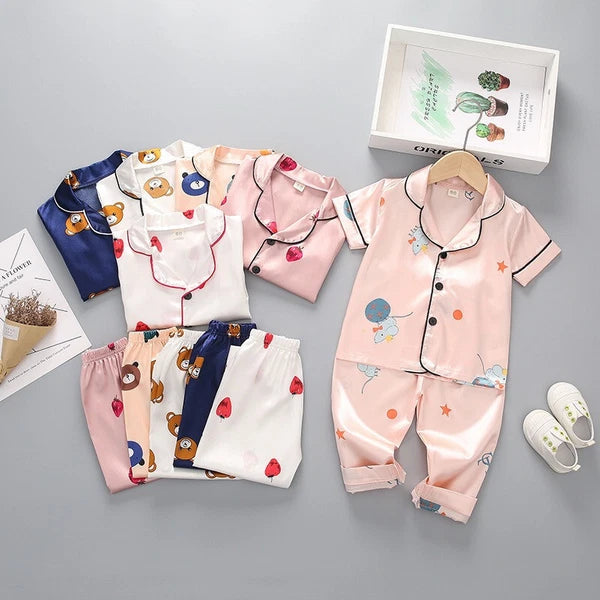 Kids White Sleepwear Short sleeve Summer Girls Pajama Sets