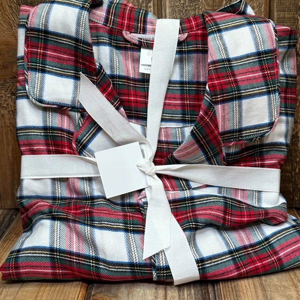 POTTERY BARN KIDS ADULT STEWART PLAID FLANNEL PAJAMA SET, SIZE LARGE